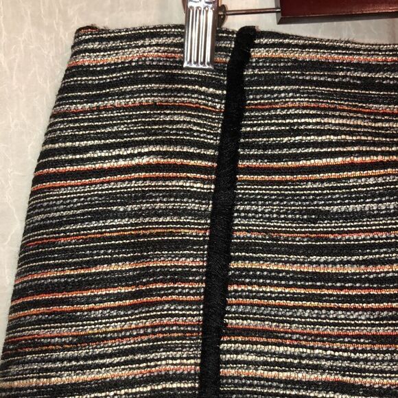 LOFT 10 Horizontal Stripes Multicolored Tweed Mini Skirt with Fringe Inset - Picture 3 of 12